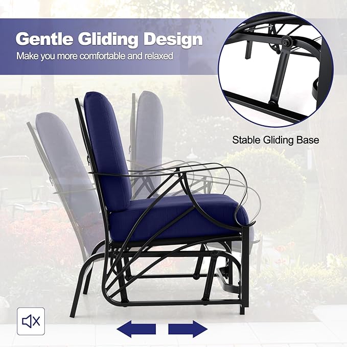 Tangkula Outdoor Patio Glider, Metal Framed Gliding Chair with Cushion - Photo 5