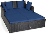 COSTWAY Outdoor Patio Rattan Daybed, Sponge Cushioned Loveseat Sofa with 4 Pillows, Wicker Furniture Sunbed for Balcony - Photo 1