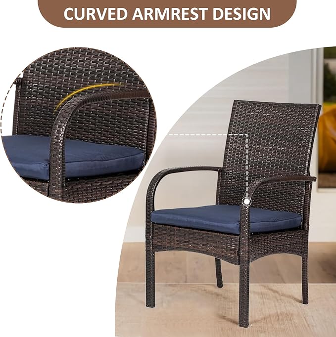 Outdoor Wicker Rattan Chairs Patio Furniture Sets with Cushions, 350lbs Capacity, All-Weather Rattan Sofa Set for Garden - Photo 5