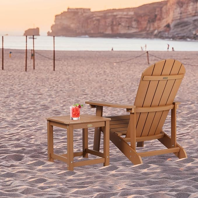 Adirondack Chairs Set of 2, All Weather Resistant Plastic Chairs with Cup Holder, 5 Easy Steps to Install, Outdoor Chairs for Patio, Garden, Backyard Deck, Lawn, Fire Pit - Teak