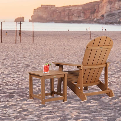 Adirondack Chairs Set of 2, All Weather Resistant Plastic Chairs with Cup Holder, 5 Easy Steps to Install, Outdoor Chairs for Patio, Garden, Backyard Deck, Lawn, Fire Pit - Teak