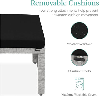 Best Choice Products Set of 2 Wicker Ottomans, Multipurpose Outdoor Furniture for Patio, Backyard, Additional Seating, Footrest, Side Table w/Removable Cushions, Steel Frame - Gray/Black