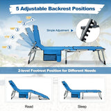 Tangkula Beach Lounge Chair, Outdoor Folding Tanning Chair with Face/Arm Hole, 2 Carry Handle, Pillow - Photo 5