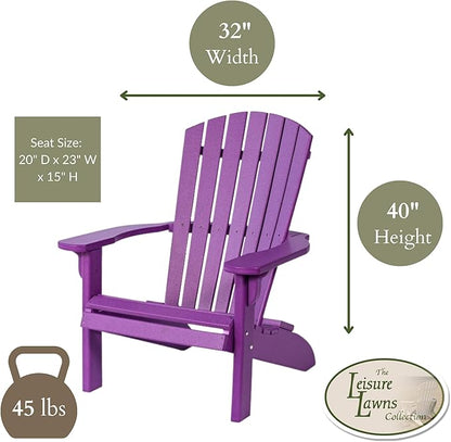 Leisure Lawns Poly Plastic Fanback Adirondack Chair, Outdoor Patio Chair - Amish Made in USA (Purple)
