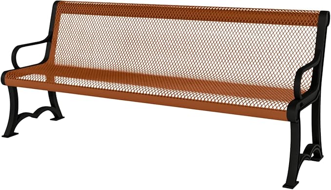 COATEDOUTDOORFURNITURE Heavy-Duty Outdoor Bench Thermoplastic Coated, Expanded Metal, Commercial-Grade Garden Bench, Made in America (Portable with Back, 4 Ft, Textured Copper)