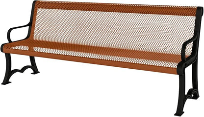 COATEDOUTDOORFURNITURE Heavy-Duty Outdoor Bench Thermoplastic Coated, Expanded Metal, Commercial-Grade Garden Bench, Made in America (Portable with Back, 4 Ft, Textured Copper)