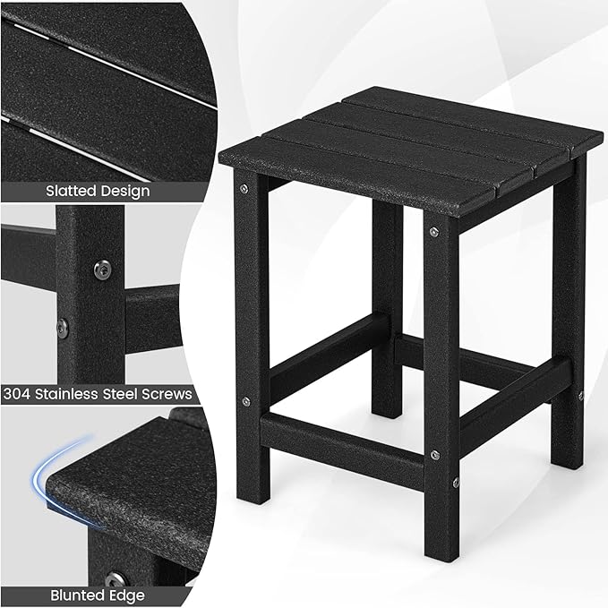 Tangkula Square Outdoor Side Table, Weather Resistant HDPE Adirondack Table, Outdoor Chairside End Tables for Lawn Garden Balcony, Easy Assembly, Patio Side Table, 14 x 14 x 18.5 Inch (2, Black)