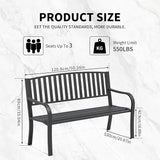 YLGJ&TIDY 50 Inches Garden Benches for Outdoor Patio Bench with Stripe Pattern Backrest Armrest Weatherproof Park - Photo 2