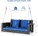 4FT Wicker Porch Swing for 2 Person, 800lb Capacity Outdoor Hanging Bench with Removable Cushions - Photo 2