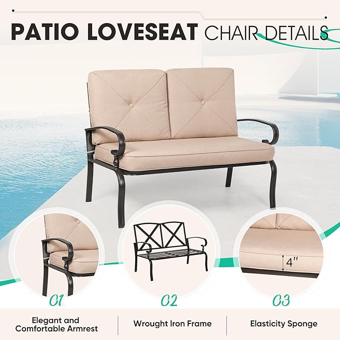 Incbruce Patio Loveseat with Coffee Table - Outdoor Bench with Cushion - Photo 3