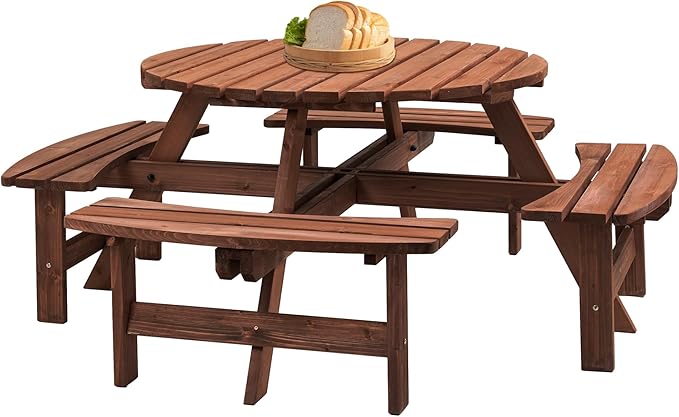 Wooden Picnic Table,Outdoor Wooden Dining Rectangle Table w/Umbrella Hole,for Patio,Garden,Backyard - Photo 8
