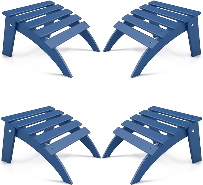 FOOWIN Folding Adirondack Ottoman Set of 4, HDPE All Weather Adirondack Footrests, Ottoman for Adirondack Chair,Patio Footstool for Outside Easy Storage,for Patio, Backyard, Porch, Garden, Navy Blue