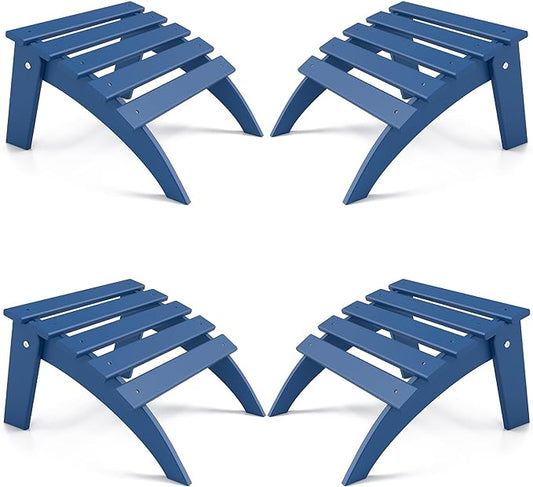 FOOWIN Folding Adirondack Ottoman Set of 4, HDPE All Weather Adirondack Footrests, Ottoman for Adirondack Chair,Patio Footstool for Outside Easy Storage,for Patio, Backyard, Porch, Garden, Navy Blue