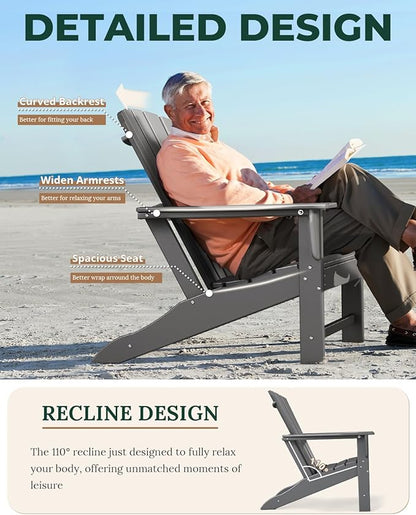 BRIOPAWS Adirondack-Chair | Fire Pit Chair | Oversized | HDPE Plastic | Weather Resistant | for Deck Outdoor Poolside Campfire | Grey