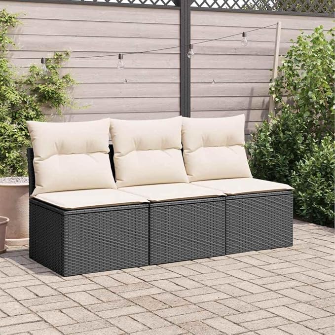3-Seater Garden Sofa in Black and Cream White, Modular Outdoor Furniture with Weather-Resistant Cushions and Waterproof Storage Bag for Patio, Balcony, or Garden