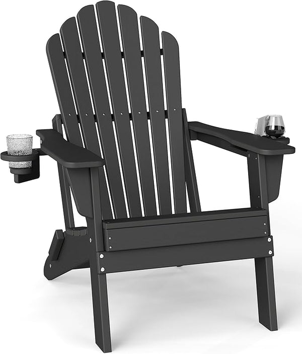 Plawdlik [2026 Upgraded Folding Adirondack Chair, 37.8" Extra High Back & 20.3" Wide Seat with Dual Cup Holders - Photo 1