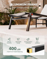 Aluminum Patio Chaise Lounge Chair Set of 2 with Side Table, 5-Position Adjustable Backrest - Photo 4
