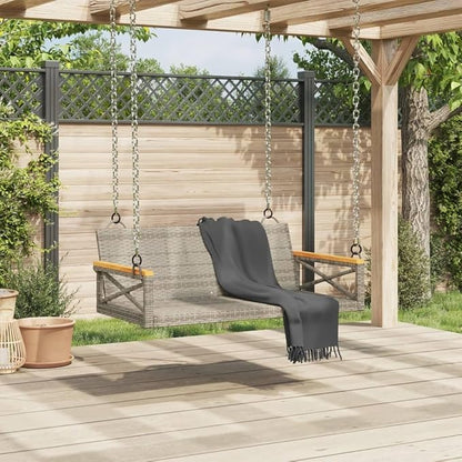 2-Seat Outdoor Swing Bench, Gray PE Rattan Patio Seating with Powder-Coated Steel Frame, 24.4 in x 42.9 in x 15.7 in, Weather-Resistant Loveseat for Garden, Balcony, Front Porch