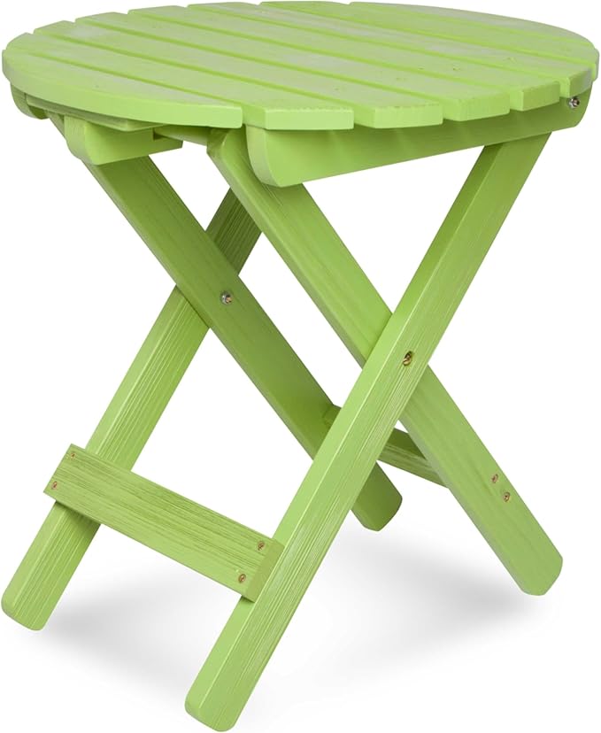 Shine Company Round Wooden Folding Solid Wood Side Table, Outdoor Adirondack Small Patio Table, Lime Green