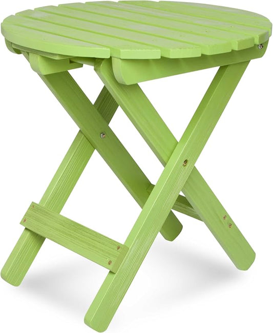 Shine Company Round Wooden Folding Solid Wood Side Table, Outdoor Adirondack Small Patio Table, Lime Green