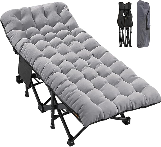 H&ZT Adults Patio Chaise with Mattress, Outdoors Portable Bed Frame for Adults - Photo 1