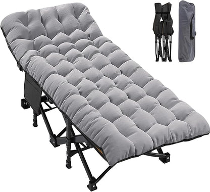 H&ZT Adults Patio Chaise with Mattress, Outdoors Portable Bed Frame for Adults