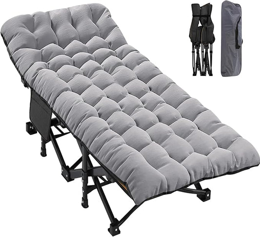 H&ZT Adults Patio Chaise with Mattress, Outdoors Portable Bed Frame for Adults