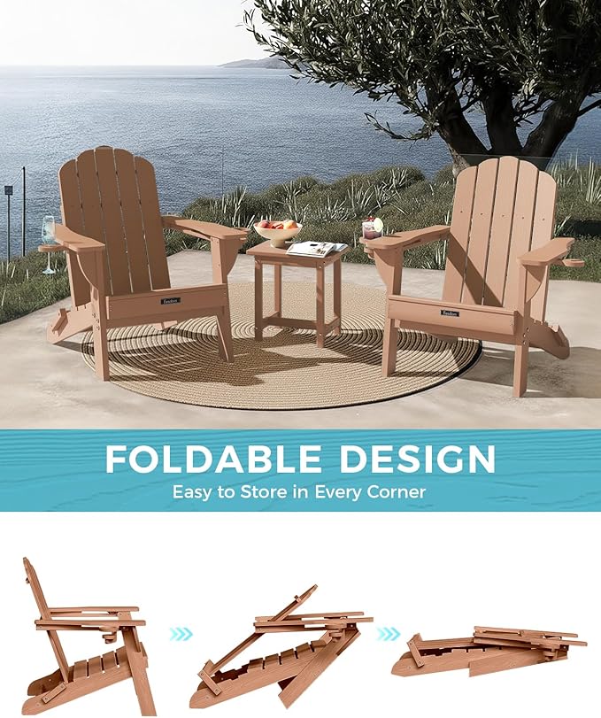 Adirondack Chairs Set of 2, Wood Texture Fire Pit Chairs, Plastic Adirondack Chairs with 2 Cup Holder - Photo 8