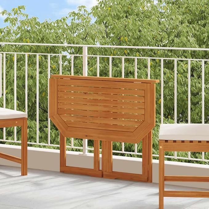 Balcony Table Brown Solid Acacia Wood Medium Foldable Poolside Table Coffee Tables for Beach Garden - Photo 1
