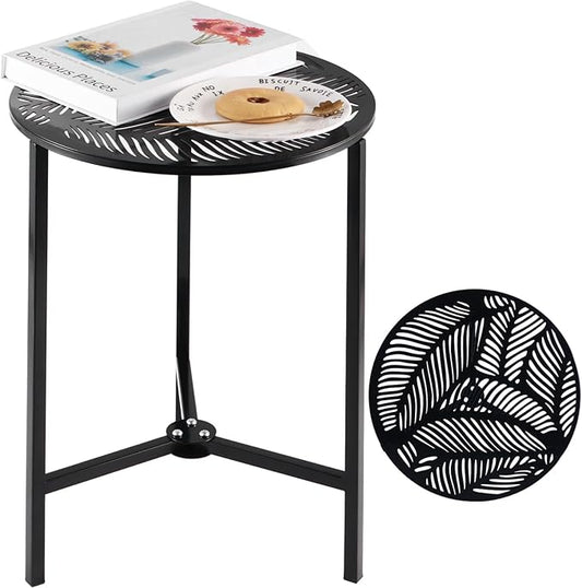 Party Zealot 1-Pack Small Round Metal Side Tables, 13-Inch Black Outdoor End Tables for Patio, Balcony, Porch or Garden – Weather-Resistant Corner Coffee Table for Small Spaces & Indoor Plant Stand
