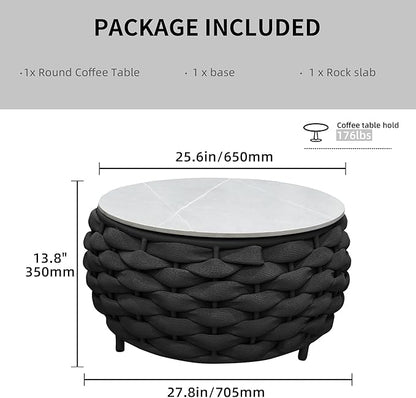 TWT Outdoor Coffee Table for Patio Table Rope Patio Coffee Table Lawn Garden Small Coffee Table with Rock Slab Top All-Weather, 25.6in(Textilene Rope, Dark Grey)