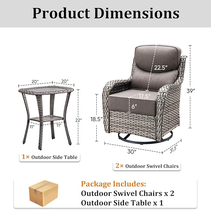 Luxury Outdoor Swivel Rocker Patio Chairs Set of 3 - Photo 9
