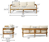 Brooklyn Outdoor 3 Seater Sofa with Cushions - Acacia Wood - Teak/Beige - Photo 5