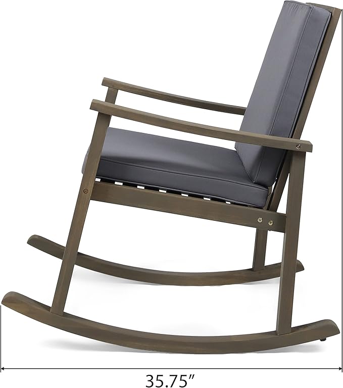Outdoor Rocking Chair with Armrests and Cushions, Acacia Wood Structure, for Garden, Patio or Balcony, Dark Grey - Photo 9