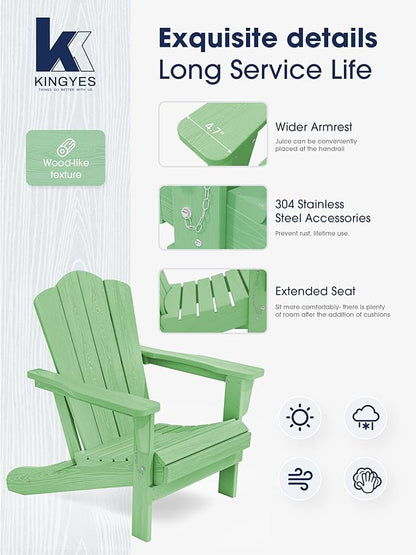 KINGYES Folding Adirondack Chair Set of 8, HDPE All-Weather Folding Adirondack Chair, Light Green