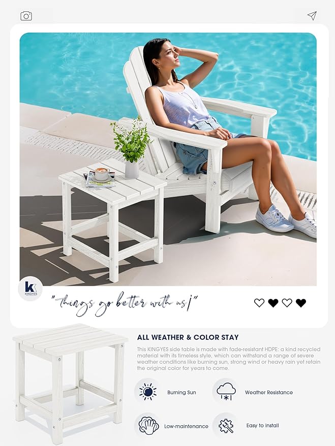 KINGYES Adirondack Outdoor Side Table, White