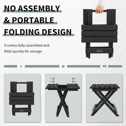 FUNBERRY Outdoor Folding Adirondack Side Table, Portable No Assembly Patio End Table HDPE All Weather