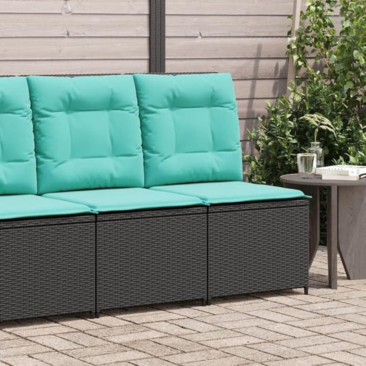 Outdoor Reclining Patio Chair, Single-Seater Wicker Lounge Sofa with Adjustable Backrest, Thick Turquoise Cushions, Powder-Coated Steel Frame for Garden