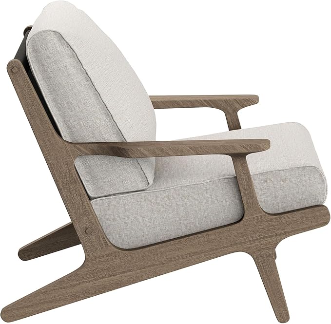 Modway Saratoga Teak Outdoor Lounge Chair in Pebble – Oversized Patio Accent Armchair with Wood Frame and Weather-Resistant Cushions
