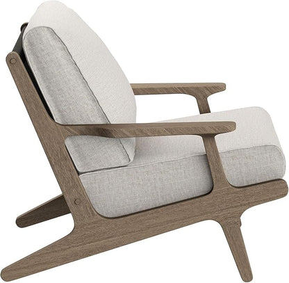 Modway Saratoga Teak Outdoor Lounge Chair in Pebble – Oversized Patio Accent Armchair with Wood Frame and Weather-Resistant Cushions
