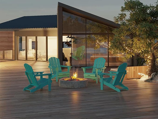MUCHENGHY Folding Adirondack Chairs 2 Pack, Patio Chairs, Outdoor Chairs, Adirondack Chair Plastic, Fire Pit Chairs, Weather Resistant with Cup Holder for Deck, Backyard, Garden(Lake Blue)