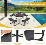 Round Picnic Table for Outdoors, 8 Person Outdoor Picnic Tables & Benches Set with Umbrella Hole - Photo 7