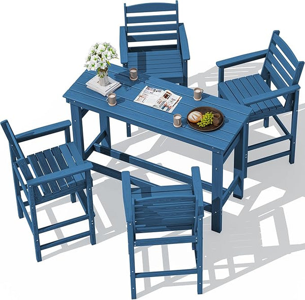 SERWALL Outdoor Bar Set - 4 Adirondack Bar Chairs & Bar Height Table with 1.6" Umbrella Hole - Photo 1
