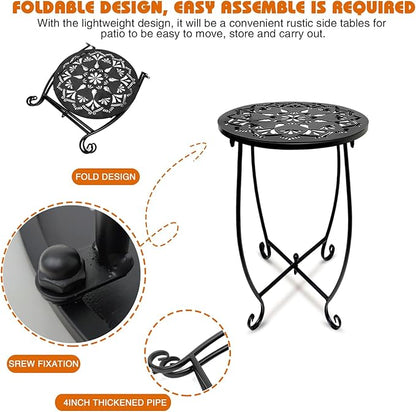 Fashion&cool Outdoor Side Tables, Weather Resistant Metal Patio Side Table, Small Round Outdoor End Table Side Table for Patio Yard Porch Balcony Garden Bedside, Plant Stand for Indoor Outdoor
