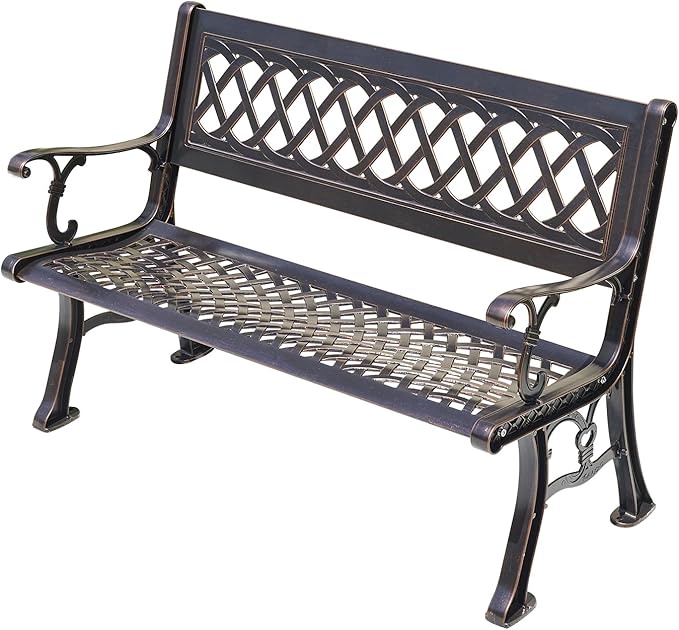 Outdoor Bench Chair Cast Aluminum Garden Bench Patio Bench All-Weather Park Bench for Backyard Porch Lawn (130cm Wentai Park Bench)