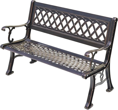 Outdoor Bench Chair Cast Aluminum Garden Bench Patio Bench All-Weather Park Bench for Backyard Porch Lawn (130cm Wentai Park Bench)