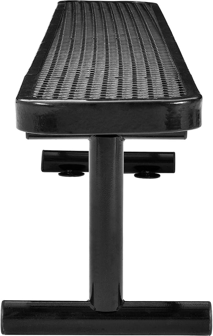 Global Industrial 8'L Heavy Duty Expanded Metal Mesh Flat Bench with Steel Frame, Portable Outdoor Bench, 1000 lbs Capacity, Black, 96" L x 14-1/2"W x 18" H