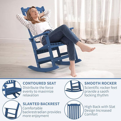 Outdoor Rocking Chair, Oversized All Weather High Back Porch Rocker, Patio Rockers for Outside