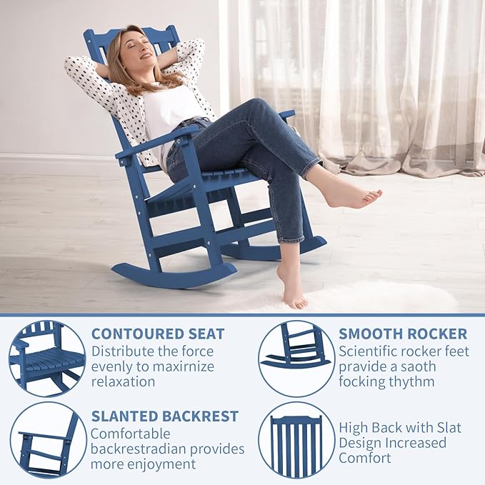 Outdoor Rocking Chairs Set of 4, Oversized All Weather High Back Porch Rocker, Patio Rockers for Outside