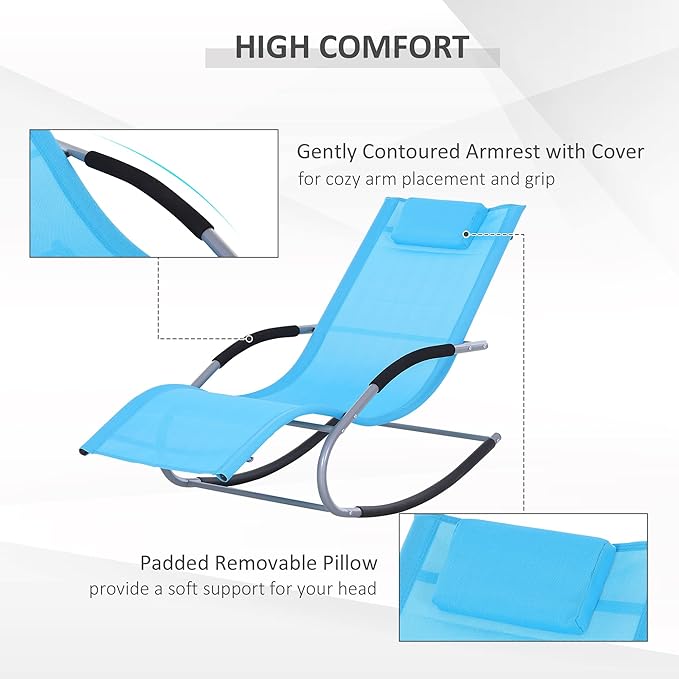 Outsunny Zero Gravity Rocking Chair Outdoor Chaise Lounge Chair Recliner Rocker with Detachable Pillow and - Photo 5